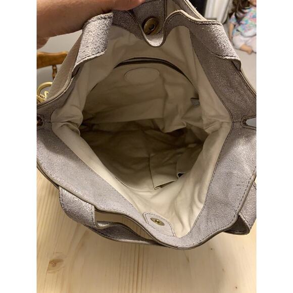 Fossil beige White & Metallic Silver Leather Flap over Handbag shoulder bag - Picture 5 of 7